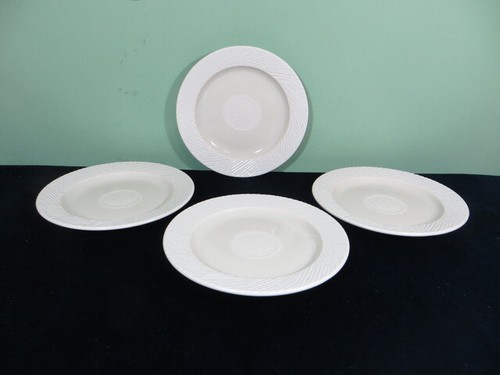 Set of 4 Pfaltzgraff Sierra 8 7/8" Salad Plates Embossed Leaf Off White USA