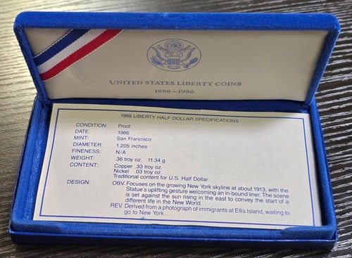 1986 Proof 100th Anniv. Statue Of liberty Dollar & Half Dollar Set US Mint Boxed - Picture 4 of 6