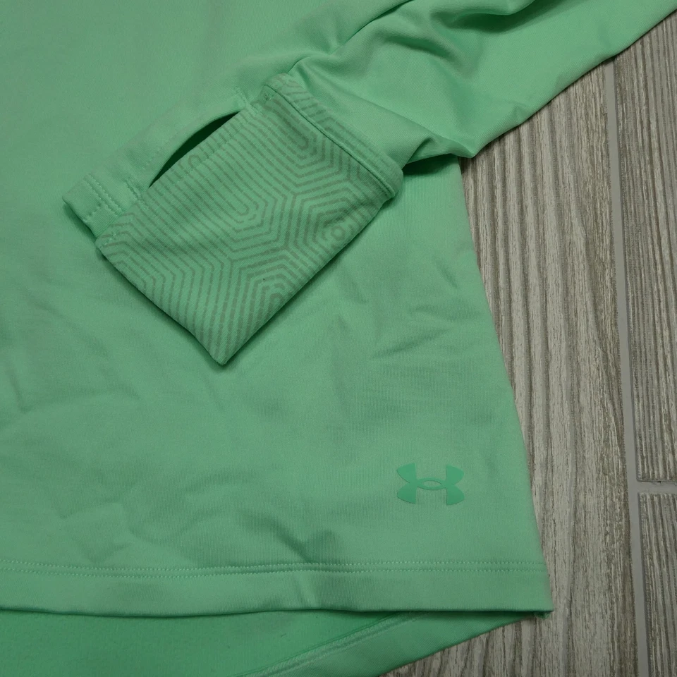 Camiseta de running Under Armour talla pequeña capucha cuello poliéster elástico verde agujeros para el pulgar Foto 3 de 4