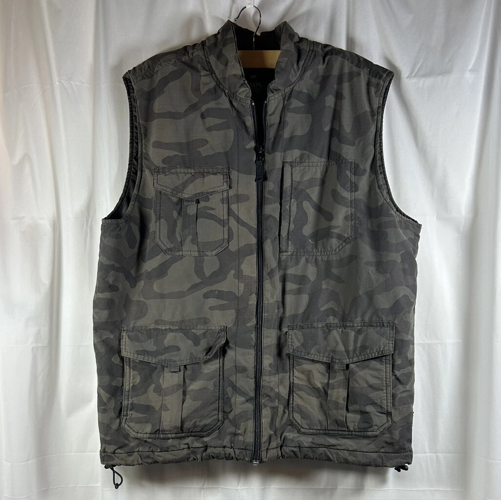 Men’s Camo quilted lined Hunting Vest grey Sz large Chaps Outdoors Game day
