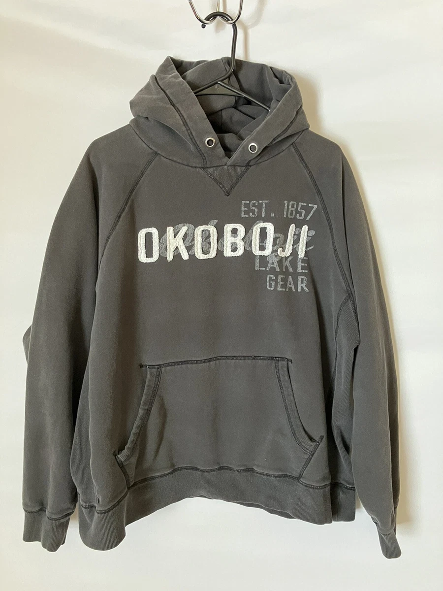 OKOBOJI Lake Gear Hoodie Mens XL Faded Black Stretch Side Panels on each side