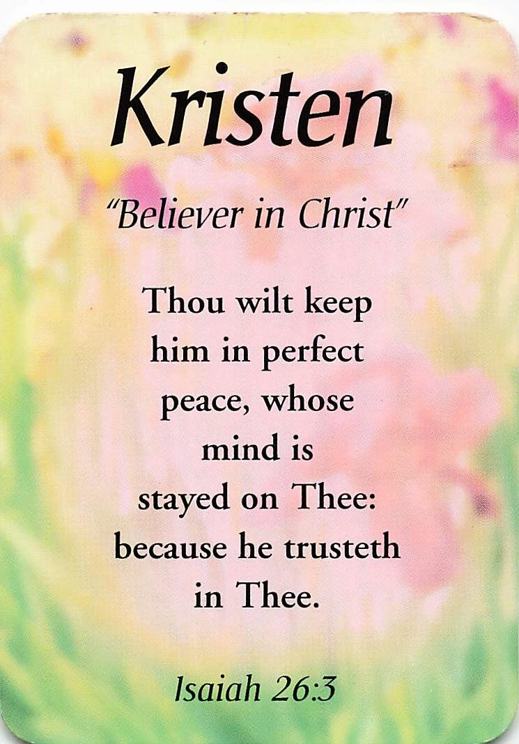 Kristen "Believer in Christ" Keepsake Name Meaning Card with Verse | eBay