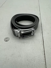 Black Leather Silver Buckle Ratchet Belt Adjustable Mens Size 50