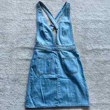 URBAN OUTFITTERS BDG Plunging V-neck Pinafore Overalls Denim Dress - Size 0 Y2K