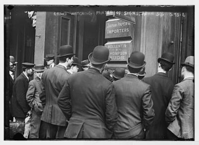 Crowd watching sign painter Union Square New York c1900 Large Old Photo
