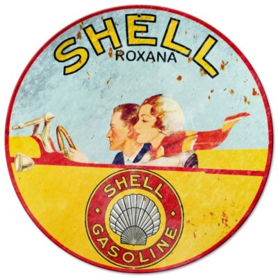 Shell Roxana Gasoline Benzin Vintage Werbung Retro Sign Blechschild Schild NEU