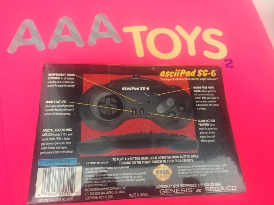 Sega Genesis / Sega CD Asciipad Sg-6 Controller Brand New Sealed RARE - Image 2 of 2