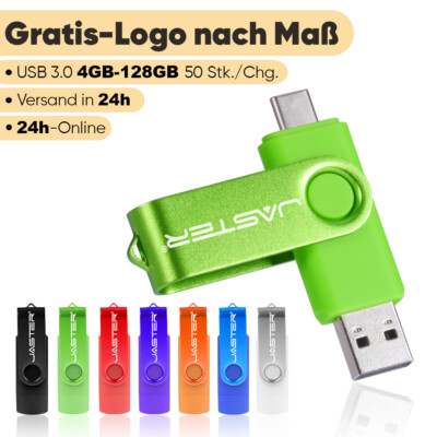50X USB3.0 Stick 128GB mit USB-C Gratis Logo Druck Hochkapazität Für Smartphone