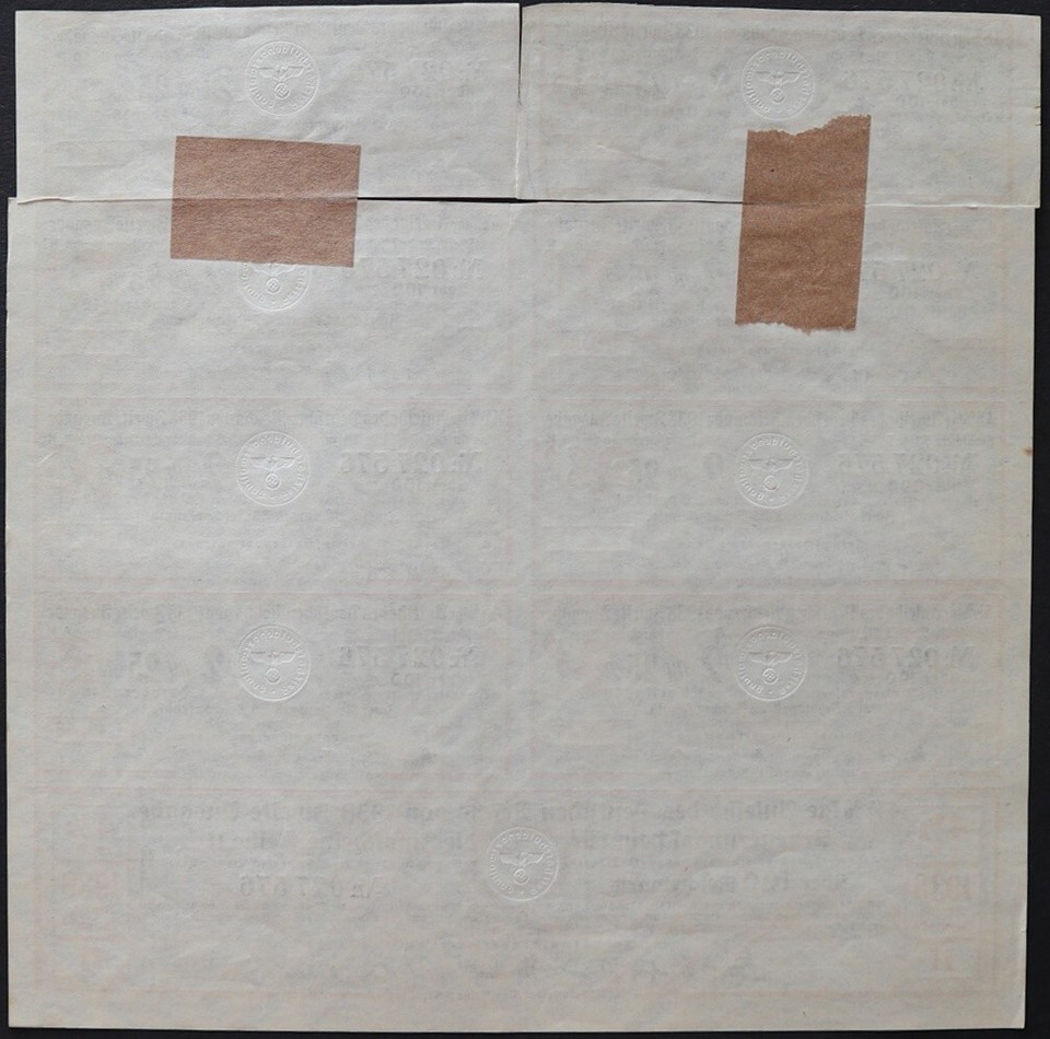 100 Reichsmark 1938 Series K 027576 Loan Bond with eagleswastika