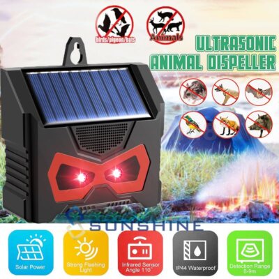 Repelente De Animales Ultrasónico Sonido Alarma Solar Con Noche De Destello Led 