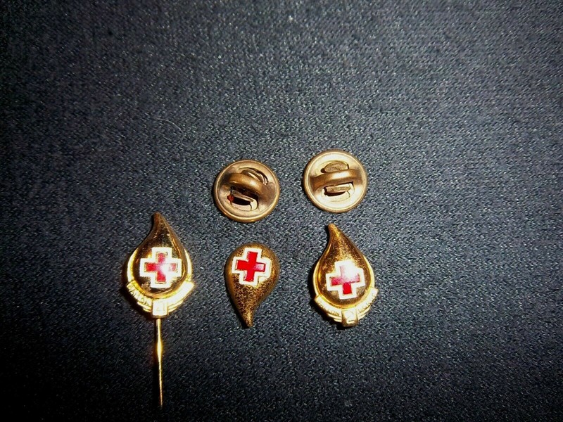3 - Gold Toned Red Cross Blood Donor Teardrop Shaped Lapel/Hat Pins
