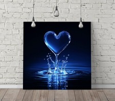 BLUE HEART WATERDROP SQUARE CANVAS WALL ART FLOAT EFFECT/FRAME/POSTER PRINT