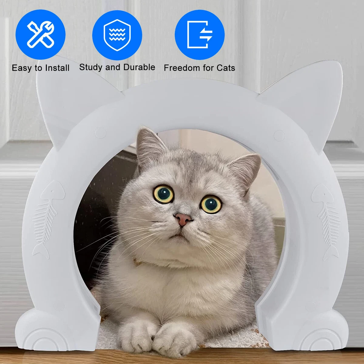 Interior Cat Door Pet Door Cat Flap White Frame Cat Shaped Pass Hole for Bedroom