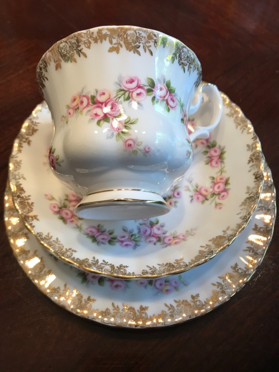ROYAL ALBERT DIMITY ROSE TEA CUP SAUCER & PLATE TRIO 1969 | eBay