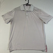 RLX Ralph Lauren Mens Golf Polo Shirt Short Sleeve Size Large Pink White Stripes