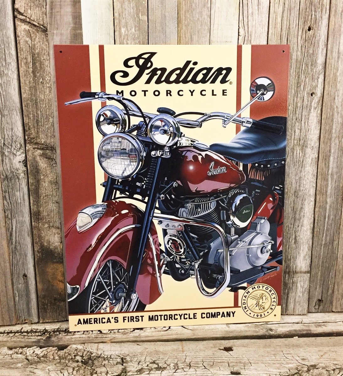 Indian Motorcycle Chief America's First Metal Tin Sign Vintage