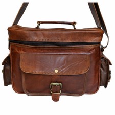 11" Vintage Leather Camera Bag DSLR SLR Padded Case Messenger Crossbody Handbags