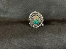 Vintage Navajo Handmade Turquoise Ring with Surrounding Detailing Size 5