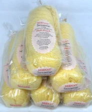 6 Vintage Yarn Bernat Sesame Germantown Weight 4001 YELLOW Same Dye Lot 2oz ea