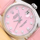 ROLEX DATEJUST 6827 31MM  PINK DIAMOND DIAL GOLD STEEL WATCH w/ LEATHER STRAP