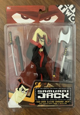 Samurai Jack Action Figure Two Hand Slicing Sword Dagger Battle 2001 Open Box