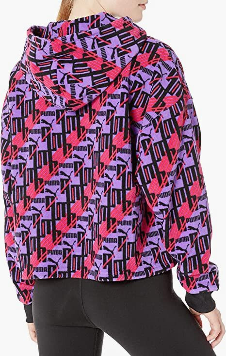 PUMA XTG 595635-64 Retro All-Over Print Fleece Hoodie Purple Pink