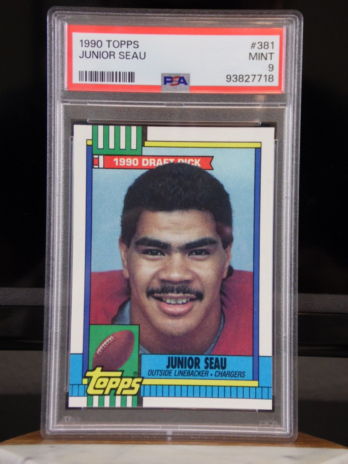 1990 TOPPS JUNIOR SEAU #381 RC ROOKIE NFL DRAFT PICK FOOTBALL CARD | PSA 9 MINT