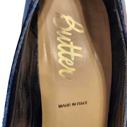 Anthro Butter Patent Leather Platform Wedge Heels Black Bow Peep Toe Italian 9.5 - Picture 14 of 15