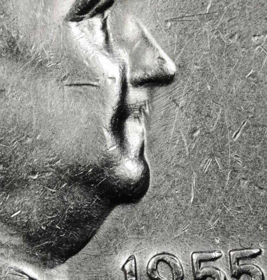 1955 Franklin Half Dollar.  Error.  "Bugs Bunny".    (Inventory A) - Image 3 of 3