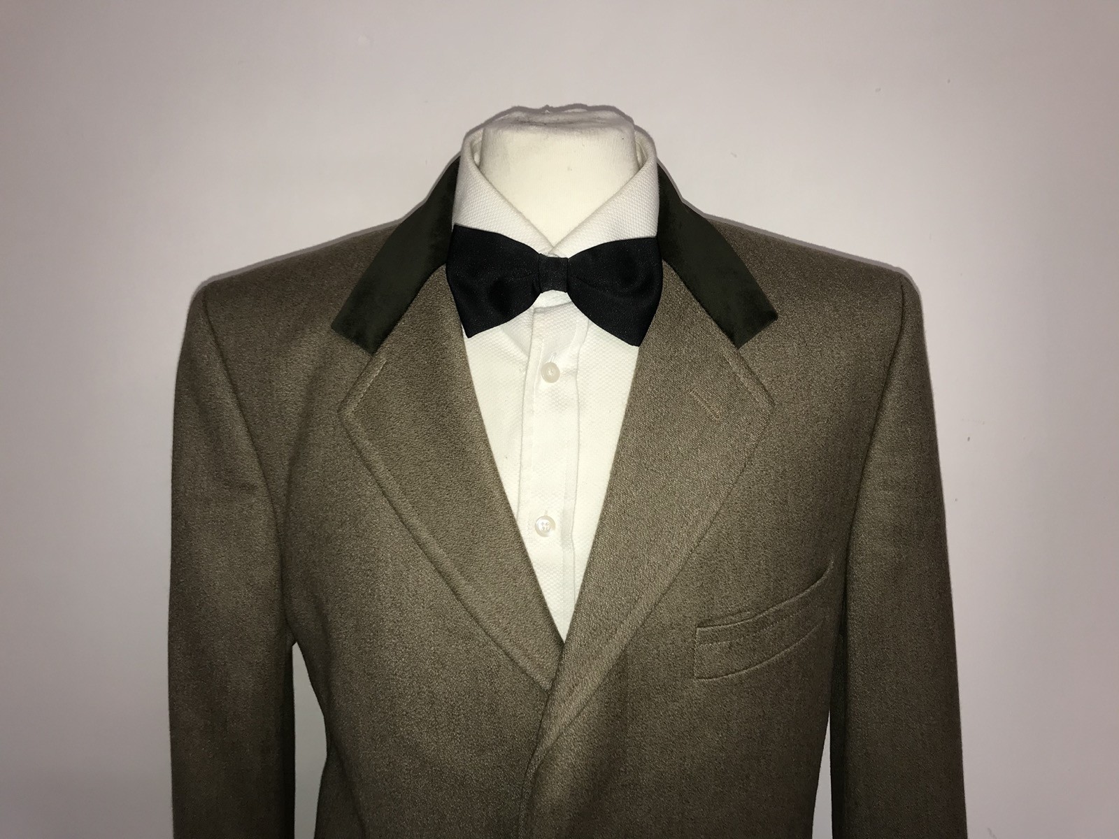 CROMBIE - Mens Long WOOL COVERT COAT - 38-40 Reg - GREEN VELVET COLLAR image 2