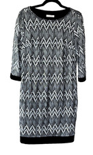 NWT Sandra Darren Women's Elbow Sleeve black /white Chevron Knit Shift Dress 12
