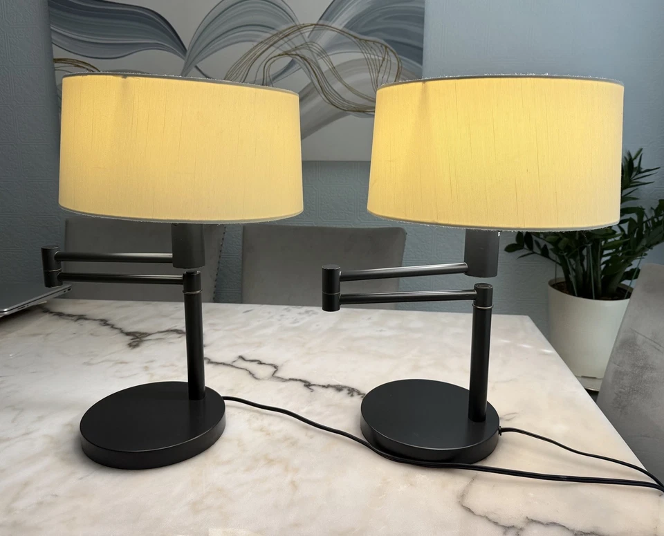 Lámparas de mesa de escritorio Ralph Lauren brazo oscilante base ponderada negro bronce con pantalla Foto 2 de 4