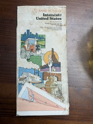 1980 Rand McNally Interstate United States Map w/Mileage Driving Time Toll Rds