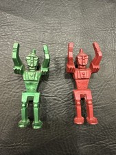 2 Vintage 1950's Archer Ajax Space People Hard Plastic Figure ROBOTS Green Burgu