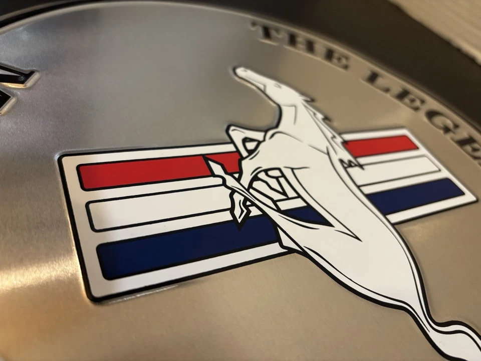 Ford Mustang The Legend Lives 12" Round Silver Embossed Metal Tin Sign Garage - Image 4 of 4