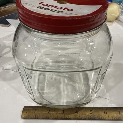VTG Gallon Ribbed Glass Jar Original Red Lid Cookie Candy Campbells lid