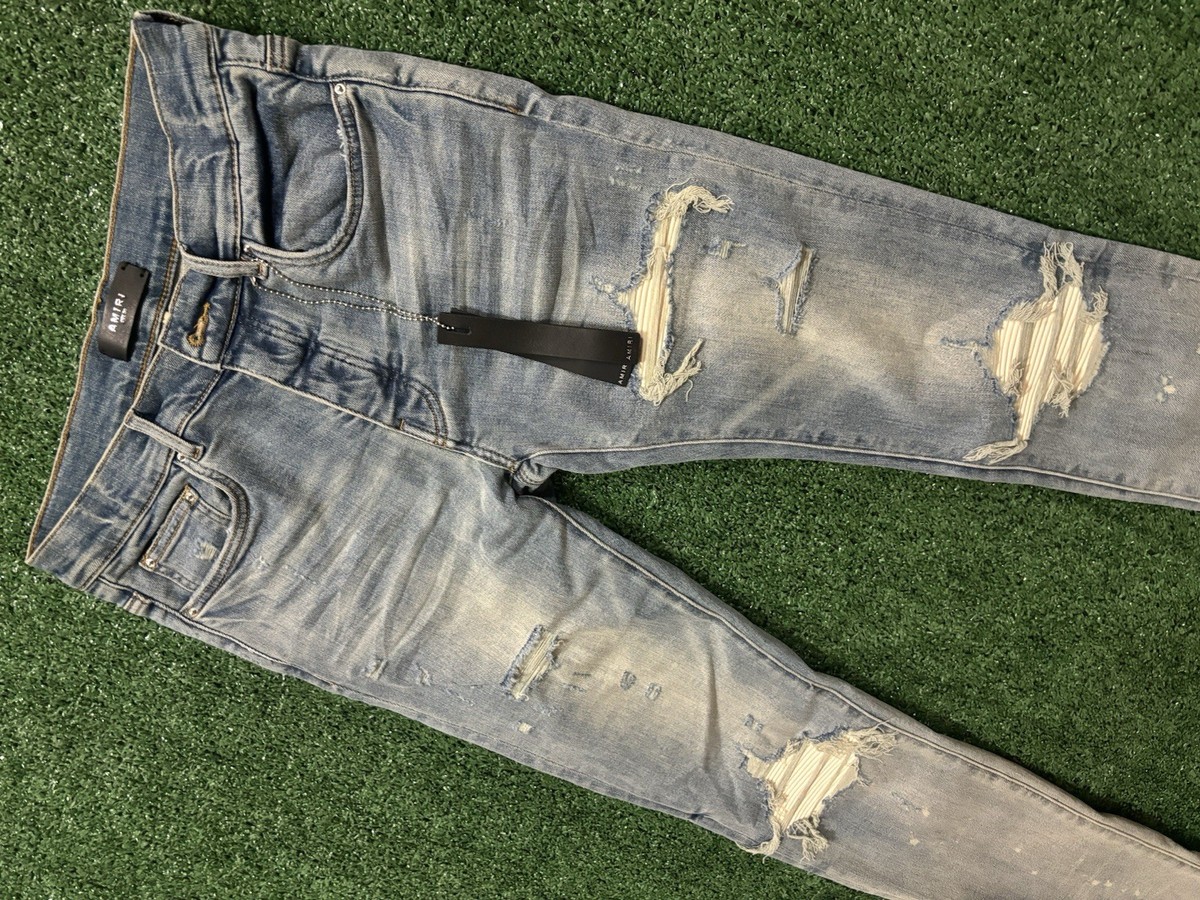 Amiri MX1 White Leather Patch Denim “Clay indigo” Size 30 | eBay