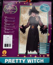 PRETTY WITCH COSTUME With Belt Hat And Feathers Childs Size 12-14 New