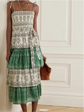 Tory Burch Bandana Paisley Print Cotton Tiered Midi Dress. Size M