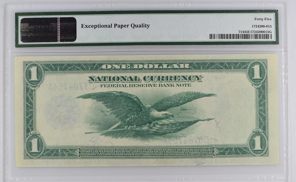 1918 $1 Federal Reserve Bank Note Philadelphia Fr 714 - PMG 45 EPQ - Image 2 of 2