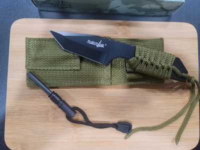 Boot Knife 3'' Full Tang Black Fixed Blade With  Flint Fire   Starter 