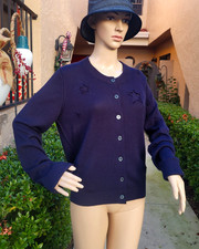 Zadig  Voltaire Navy Blue Silk Cashmere Cotton Blend Embroidered Cardigan L