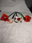 Vintage Authentic Murano Hand Blown Glass Flowers 4 Four Long Stem Made in Italy