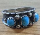 Vintage Southwestern Three Stone Silver & Turquoise Ring - Size 9