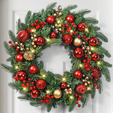 Christmas Wreath with Lights, 20 Inch Christmas Wreaths for Front Door, Large Wi