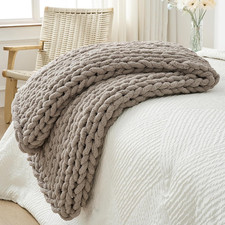 Chunky Knit Throw Blanket for Couch, 40X60 Inches, 100 Hand Knitted with Thick