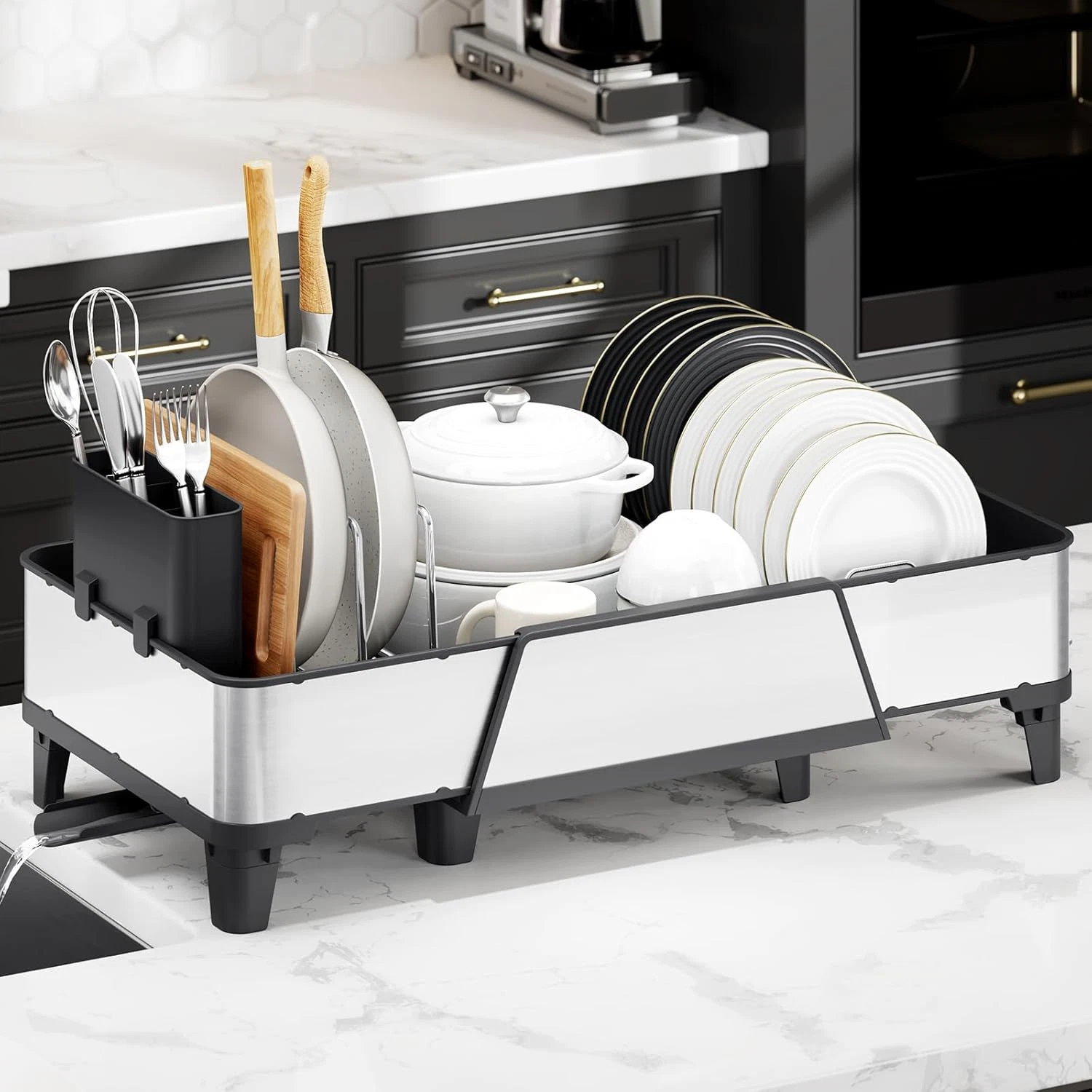 Urackify Large Dish Drying Rack - Triple Expandable Dish Rack for Kitchen Counte