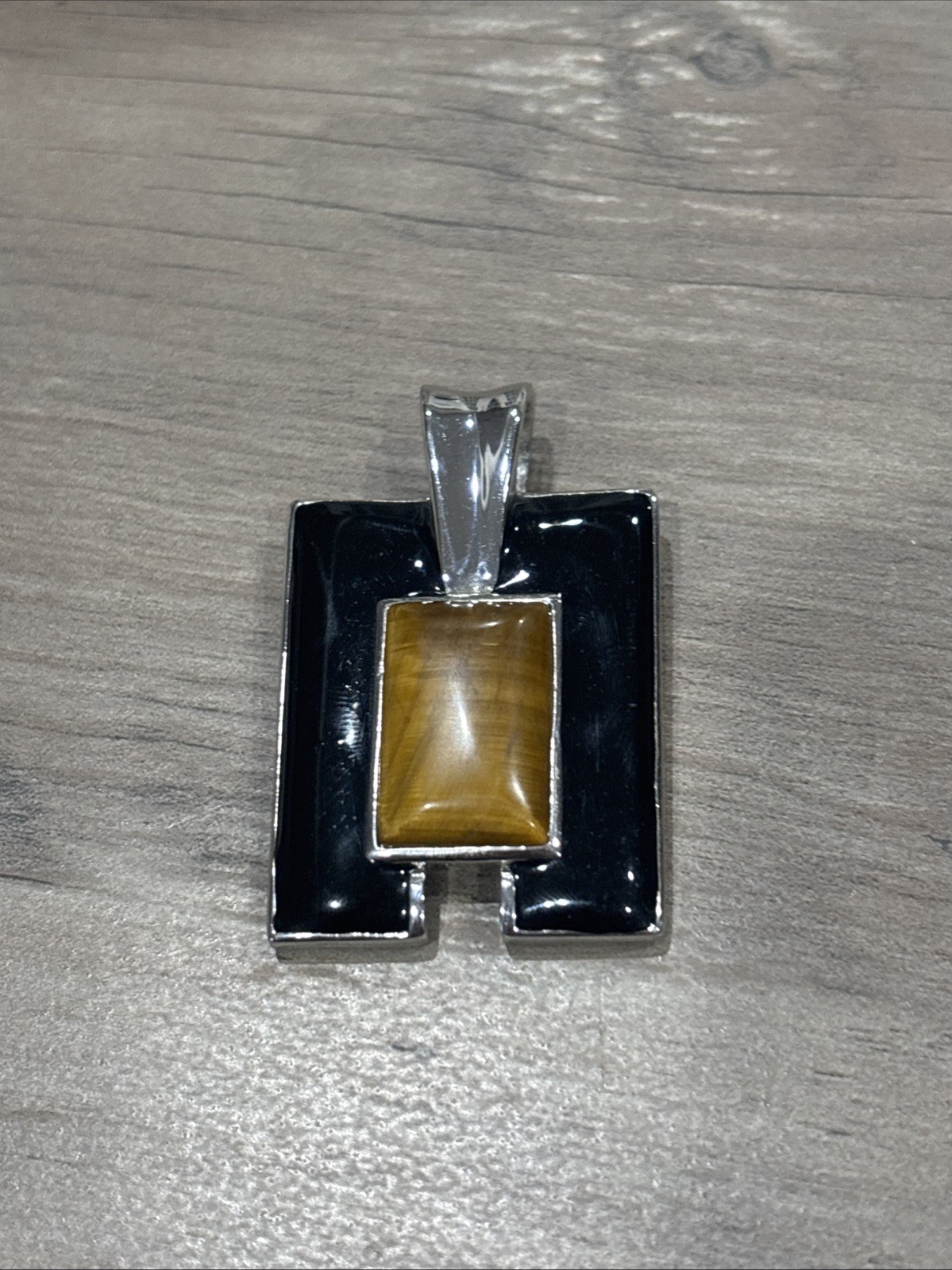 Lia Sophia Rectangle Tiger's Eye Center Stone Silver Tone Pendant Slide