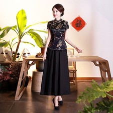 15) Elegante chinesische Oberteile traditionelle Bluse im Tang-Stil aus Satinsto