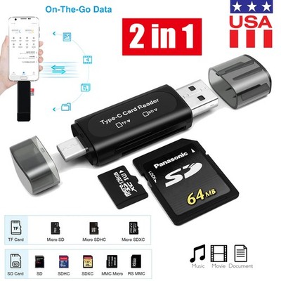 1/2*SD Card Reader, High-Speed USB C to Micro SD Card Adapter USB 3.0 Dual Slots